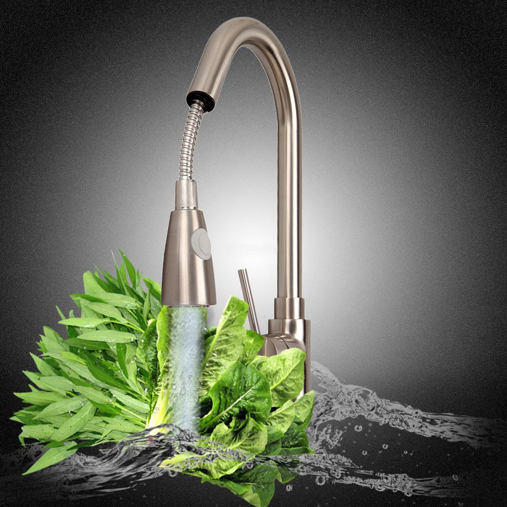 Valencia Brushed Nickel Finish Pull Down Brass Kitchen Faucet